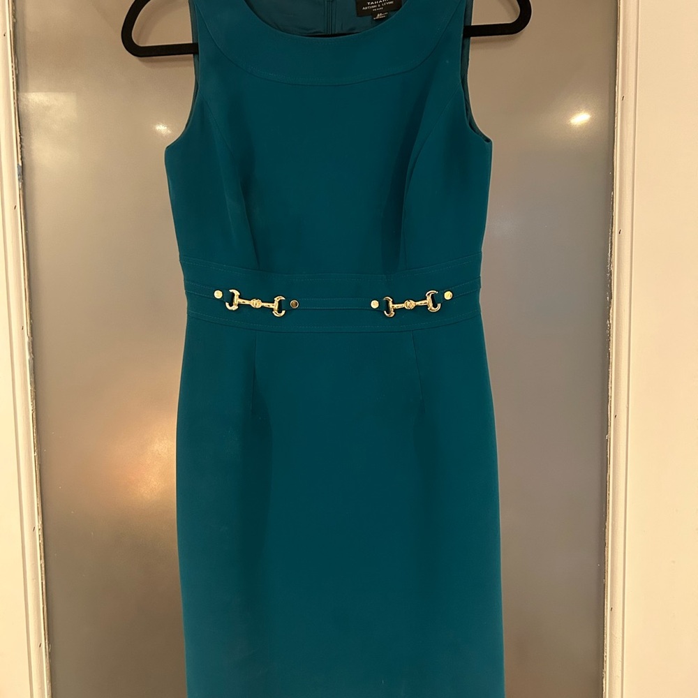 Teal Sleeveless Dress with Gold Accents